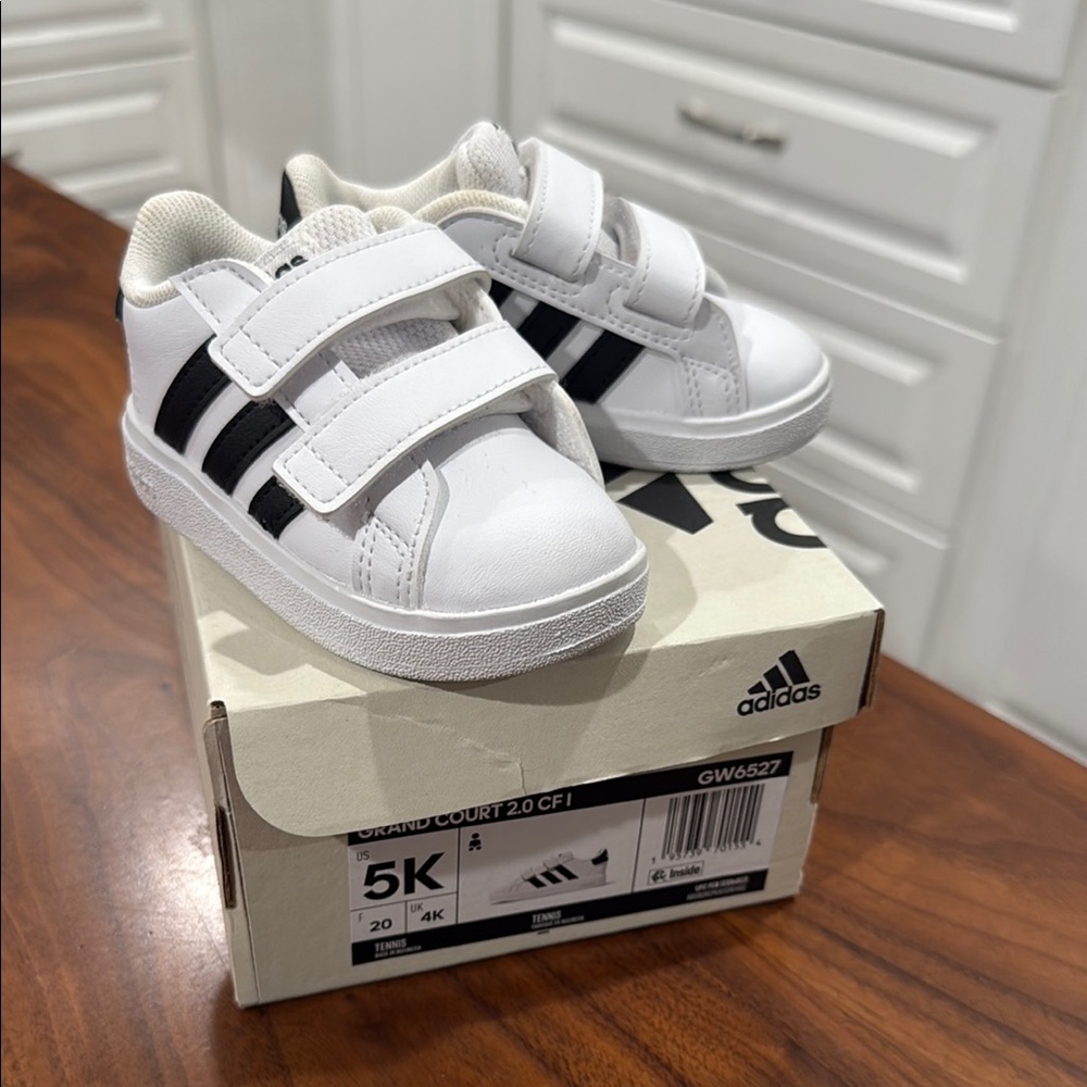 Adidas White and Black Sneakers with Velcro Straps
